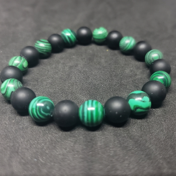 Malachite, matte black agate healing bracelet - Picture 2 of 4